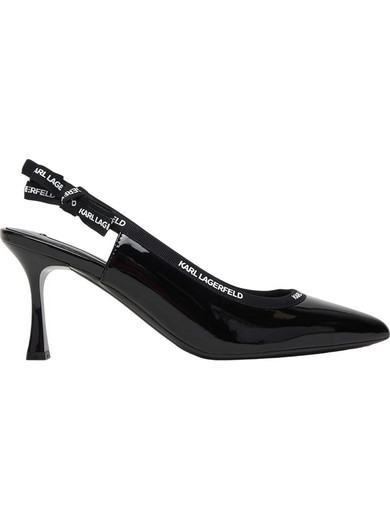 Karl Lagerfeld Γόβες Slingback Λουστρίνι με Λεπτό Ψηλό Τακούνι Μαύρες KL32706-1BP