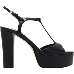 Nine West NAINI3 Γυναικεία Πέδιλα Δερμάτινα Μαύρα με Χοντρό Ψηλό Τακούνι και Φιάπα 01-001