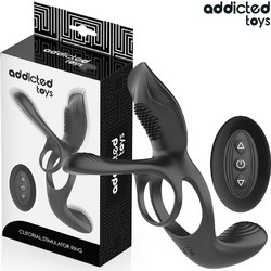 Addicted Toys Double Penis Ελαστικό Δαχτυλίδι Πέους & Όρχεων Σιλικόνης με Δόνηση Μαύρο D-245121