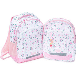 Yolo Pink Flowers Σχολική Τσάντα Πλάτης Δημοτικού Λευκή 11147