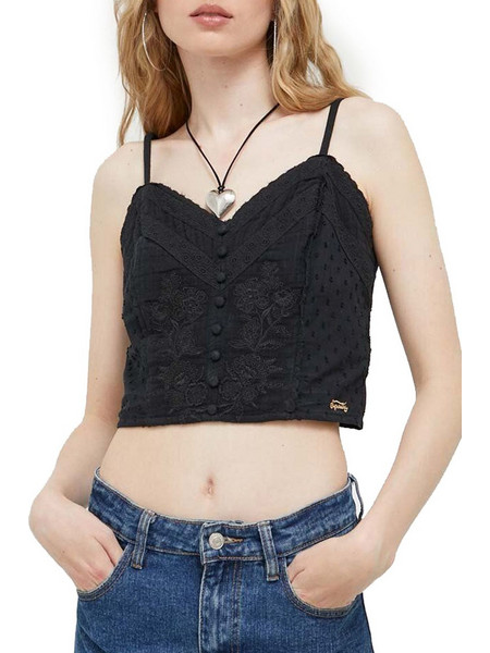 Superdry Γυναικείο Καλοκαιρινό Crop Top Μαύρο W6011557A-02A
