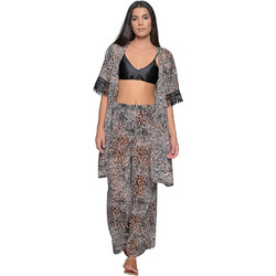 Milena By Paris Γυναικείο Κιμονό Παραλίας Μακρύ Animal Print Καφέ Μαύρο 40338