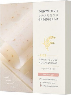 Thank You Farmer Rice Pure Glow Collagen Sheet Μάσκα Προσώπου για Ενυδάτωση με Κολλαγόνο 4x40gr
