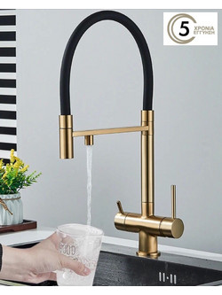 Naron NR-1299BG 5210280001160 Μπαταρία Κουζίνας Πάγκου Τριπλής Παροχής Ανάμεικτη με Εύκαμπτο Ρουξούνι Χρυσή