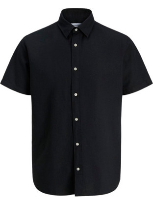 Jack & Jones Ανδρικό Πουκάμισο Βαμβακερό Κοντομάνικο Κανονική Γραμμή Μαύρο 12294285