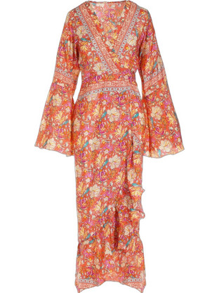 Gsecret Midi Καλοκαιρινό Καθημερινό Φόρεμα Floral Κρουαζέ Πορτοκαλί FF1101-38489