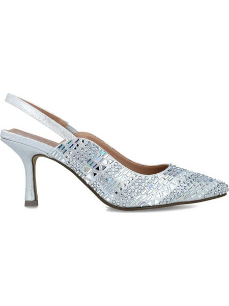Menbur Γόβες Slingback με Λεπτό Χαμηλό Τακούνι & Στρας Ασημί 23944