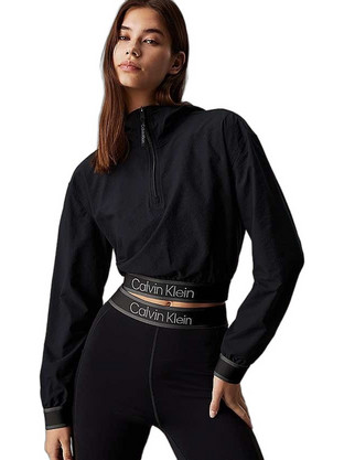 Calvin Klein Αθλητικό Γυναικείο Μπουφάν Pullover Κοντό Αντιανεμικό Μαύρο 00GWF4J403-BAE