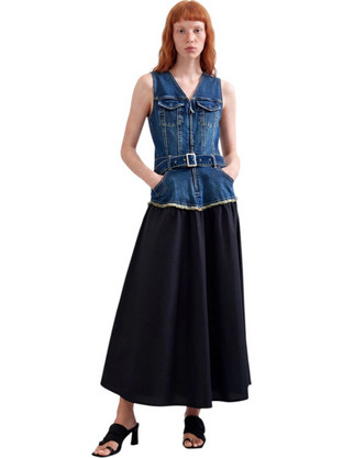 Desigual Gigi Maxi Καθημερινό Φόρεμα Μαύρο Navy Μπλε 26WWVD03-5053