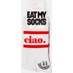 Eat My Socks Flat Ciao Ανδρικές Κάλτσες Ψηλές με Σχέδια Λευκές EMSSAFLATCIA