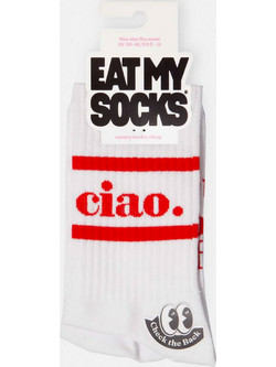 Eat My Socks Flat Ciao Ανδρικές Κάλτσες Ψηλές με Σχέδια Λευκές EMSSAFLATCIA