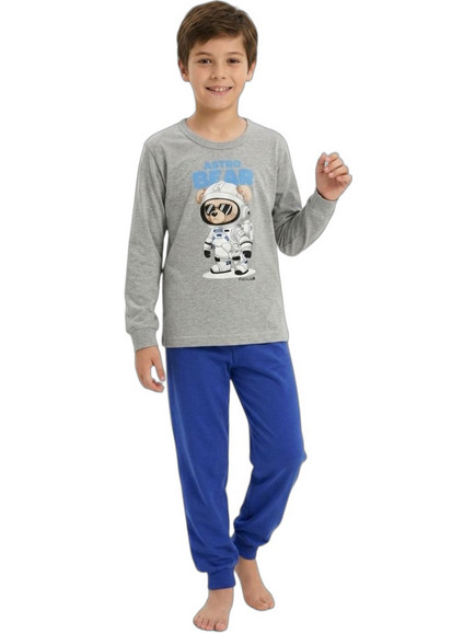 Nina Club Astro Bear Παιδική Πιτζάμα Βαμβακερή Χειμωνιάτικη Γκρι Royal Blue 141-11