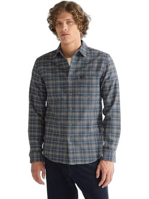 Wrangler Ανδρικό Πουκάμισο Βαμβακερό Καρό Μακρυμάνικο Κανονική Γραμμή Overshirt Ανθρακί 112386949