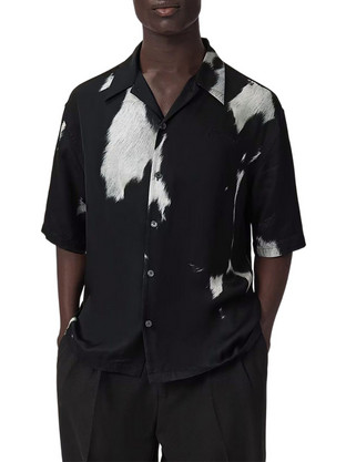 AllSaints Templar Ανδρικό Πουκάμισο Animal Print Κοντομάνικο Oversized Μαύρο M053SF