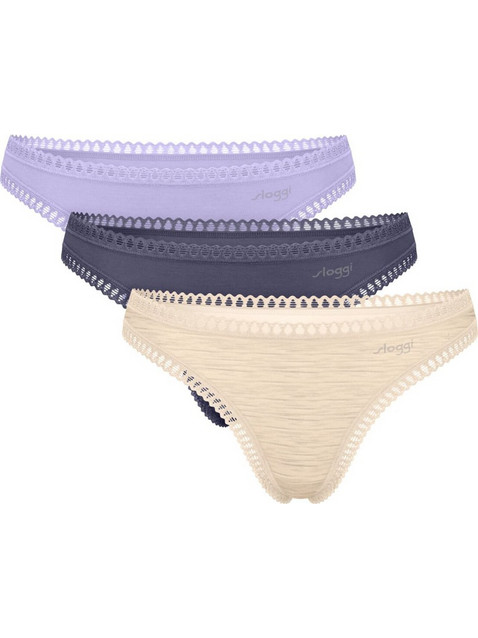 Sloggi Go Crush Βαμβακερά Γυναικεία String με Δαντέλα 3Pack 10219704-M026