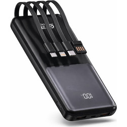 Green Lyca Power Bank 10000mAh με Ενσωματωμένα Καλώδια USB-C Lightning & micro USB Black 70040666