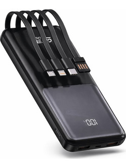 Green Lyca Power Bank 10000mAh με Ενσωματωμένα Καλώδια USB-C Lightning & micro USB Black 70040666