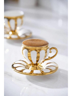 Stewe Home Σετ Φλιτζάνια Espresso & Ελληνικού Καφέ Πορσελάνης Λευκά Χρυσά 90ml 6τμχ STE-037115-P37115