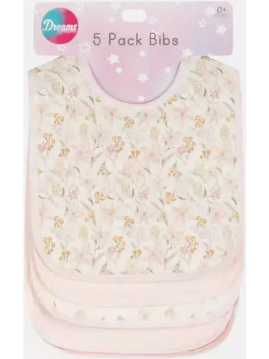 Dreams Newborn Flowers Σετ Αδιάβροχες Σαλιάρες Υφασμάτινες με Κουμπί Μπεζ 5τμχ