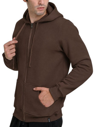 Target Label Ανδρική Ζακέτα Fleece με Κουκούλα Καφέ