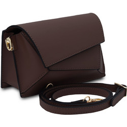 Tuscany Leather Γυναικείο Τσαντάκι Χιαστί Δερμάτινο Σοκολατί με Στενό Λουρί TL142253