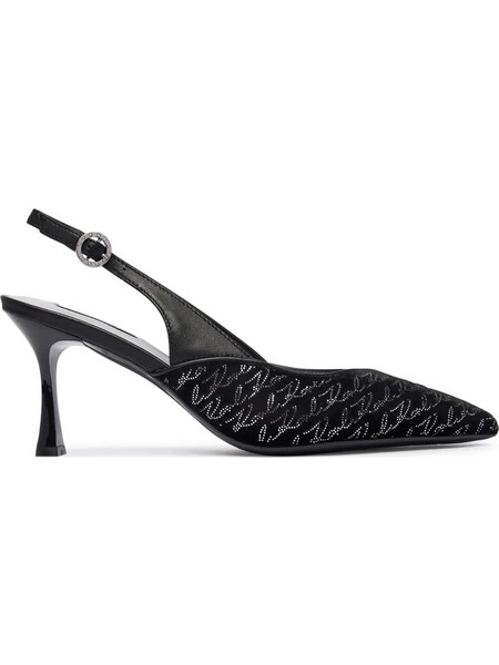 Karl Lagerfeld Γόβες Slingback Δερμάτινες με Λεπτό Ψηλό Τακούνι & Στρας Μαύρες KL32706A-L0S
