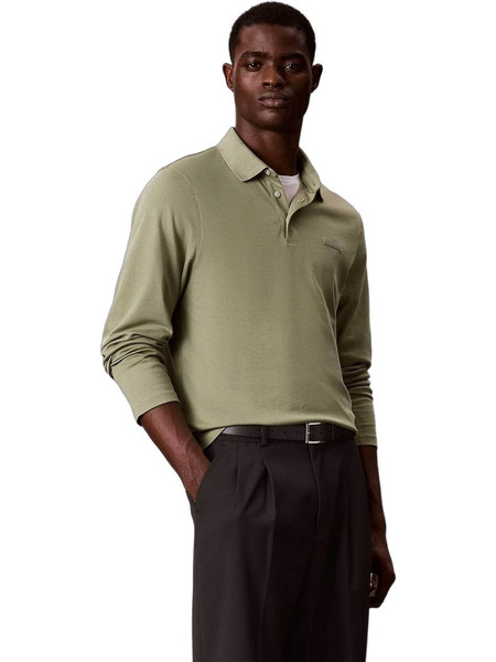 Calvin Klein LV04LH240G Ανδρική Μπλούζα Polo Μακρυμάνικη Λαδί