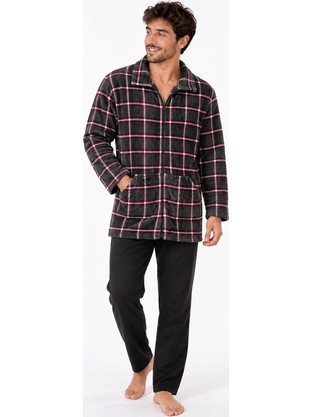 Comfort Χειμωνιάτικη Ανδρική Ρόμπα Fleece Καρό Καφέ 2627K1311