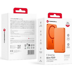 Forcell F-Energy Slim F5K9 Wireless Magsafe Power Bank 5000mAh 15W με Θύρα USB-C Quick Charge 4.0 & Power Delivery Orange