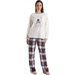 Rachel Σετ Γυναικείες Πιτζάμες Χειμωνιάτικες Fleece Εκρού Navy Μπλε 13761