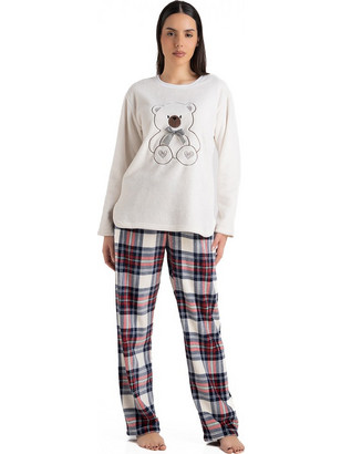 Rachel Σετ Γυναικείες Πιτζάμες Χειμωνιάτικες Fleece Εκρού Navy Μπλε 13761
