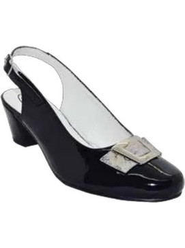 Emanuele Ανατομικές Γόβες Slingback Λουστρίνι με Χοντρό Χαμηλό Τακούνι Μαύρες D124