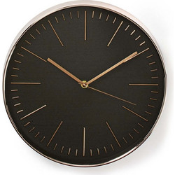 NEDIS CLWA013PC30BK Circular Wall Clock, 30 cm Diameter, Black & Rose Gold NEDIS