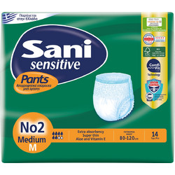 Sani Sensitive Pants No2 Medium Πάνες Βρακάκι Ακράτειας 6 Σταγόνες 14τμχ
