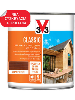 V33 Wood Stain Classic Βερνίκι Εμποτισμού Ξύλου Διαλύτου Satin Όρεγκον 0.75lt
