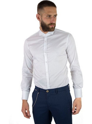 Stefan Ανδρικό Πουκάμισο Βαμβακερό Μακρυμάνικο Slim Fit Λευκό 9056-S/S20