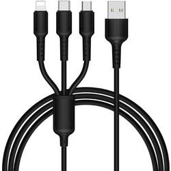 Borofone BX16 Καλώδιο σύνδεσης 3-σε-1 USB σε Micro-USB, Lightning, USB-C Μαύρο 1.0m