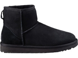UGG Classic Mini II Γυναικεία Μποτάκια Suede Μαύρα με Γούνα 1016222-BLK