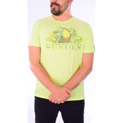 SUNDEK T-SHIRT 100%ΒΑΜΒΑΚΙ ΜΕ ΛΑΙΜΟΚΟΨΗ ΚΑΙ ΣΤΑΜΠΑ ΕΜΠΡΟΣ SLIM FIT ΚΙΤΡΙΝΟ