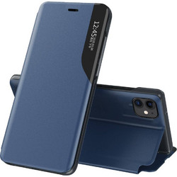 Eco Leather View Case elegant bookcase type case with kickstand for iPhone 13 Pro blue
