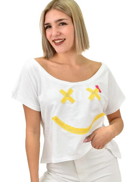 Γυναικεία κοντομάνικη μπλούζα φούτερ Λευκό 10955