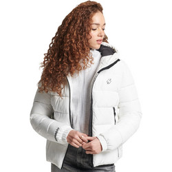 Superdry Ηooded Spirit Sports Γυναικείο Μπουφάν Χειμωνιάτικο Puffer Κοντό Λευκό W5010964A-01C