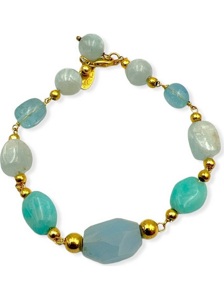 Βραχιόλι με Aquamarine και αχάτη από ασήμι BR1022_GR