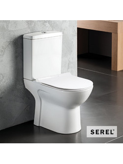 Λεκάνη Δαπέδου Serel Vela Rimless Χαμηλής Πίεσης Πορσελάνης Οριζόντιας Αποχέτευσης με Καζανάκι και Κάλυμμα Slim Soft-Close 674600SC-300 Λευκή