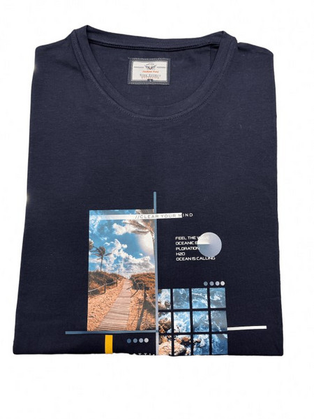 T-shirt μπλουζακι βαμβακερο με σταμπα σε μπλε χρωμα side effect - SIDE EFFECT