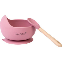Saro Βρεφικό Σετ Φαγητού Σιλικόνης & Ξύλινο Nordic Pink