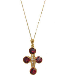 Κολιέ Anastasios Creations χρυσό ασήμι 925 σταυρός με κόκκινα swarovski ST39