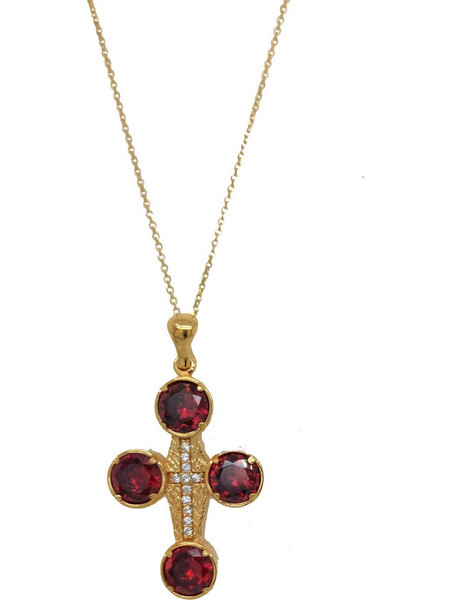 Κολιέ Anastasios Creations χρυσό ασήμι 925 σταυρός με κόκκινα swarovski ST39