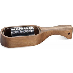 Τρίφτης Τυριού Με Δοχείο LBTAH-CC70006 28x7x6cm Silver-Natural Andrea House Ατσάλι,Ξύλο