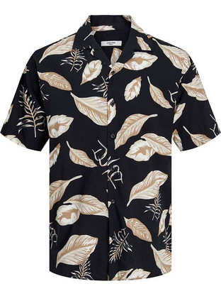 Jack & Jones Ανδρικό Πουκάμισο Βαμβακερό Φλοράλ Κοντομάνικο Κανονική Γραμμή Μαύρο Πολύχρωμο 12235160